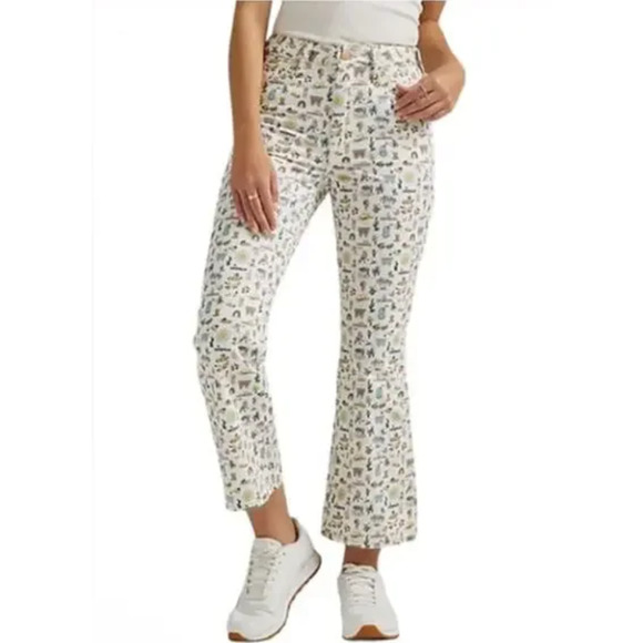 WRANGLER LIFE'S LEMONS HI RISE KICK FLARE WHITE DENIM JEANS - Picture 1 of 11